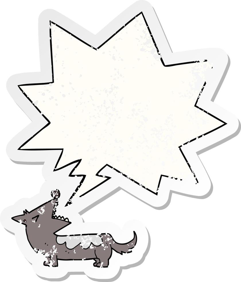 cartoon dog and speech bubble distressed sticker vector