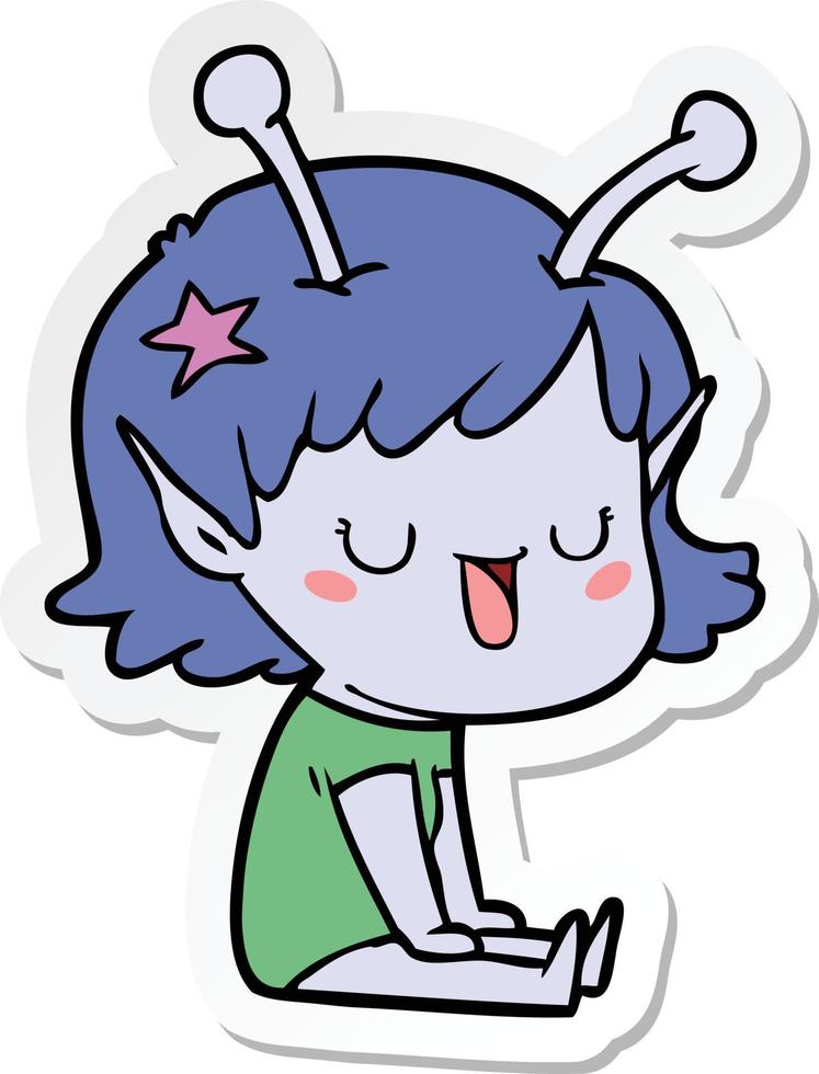 sticker of a happy alien girl cartoon laughing vector