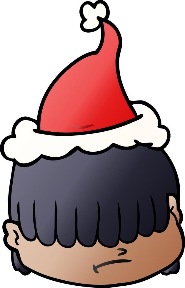 gradient cartoon of a face with hair over eyes wearing santa hat vector
