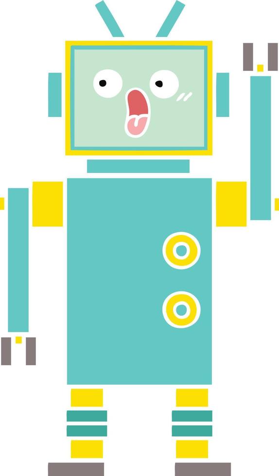 flat color retro cartoon robot vector