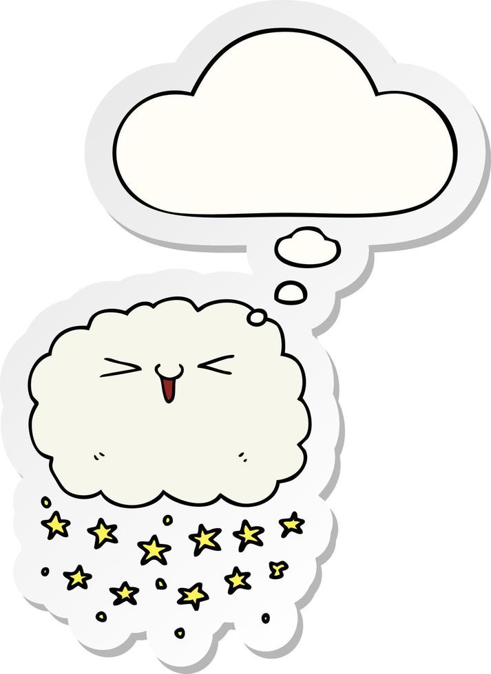 happy cartoon cloud and thought bubble as a printed sticker vector