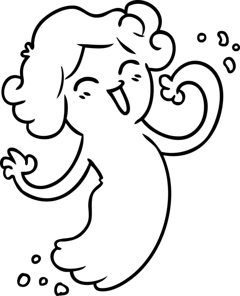 line drawing doodle of a happy pink ghost vector