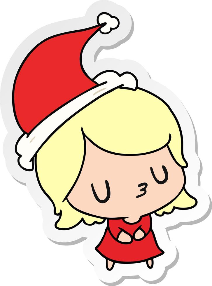 christmas sticker cartoon of kawaii girl vector