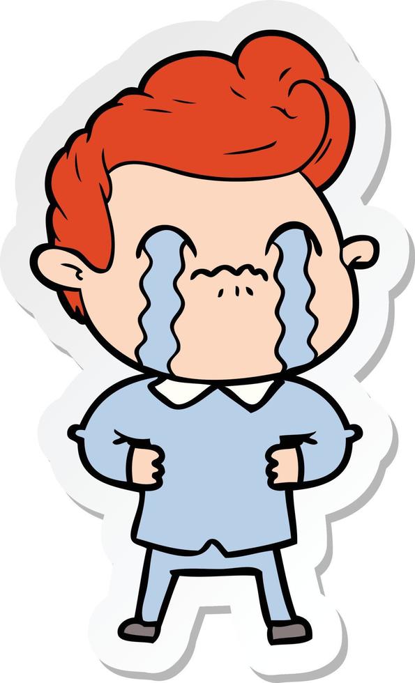 sticker of a cartoon man crying vector