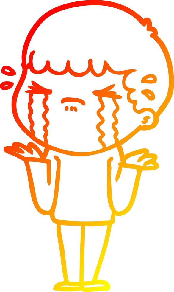 warm gradient line drawing cartoon man crying vector