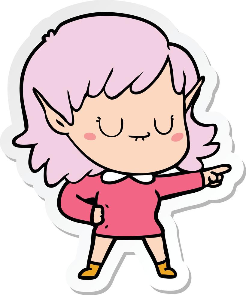 sticker of a happy cartoon elf girl vector