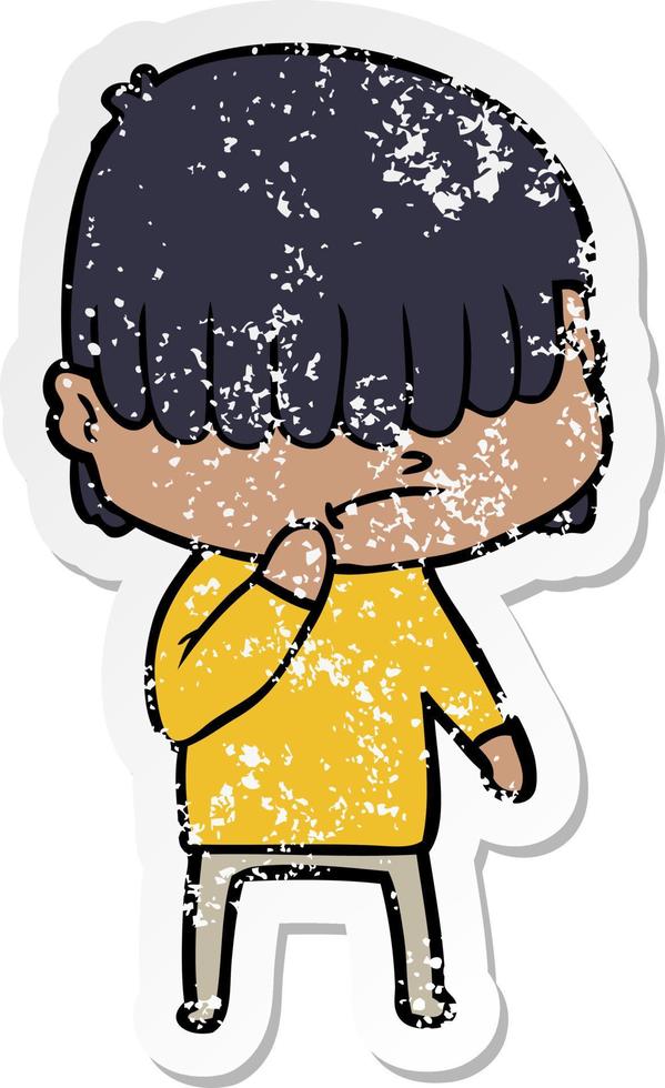 distressed sticker of a cartoon boy with untidy hair vector