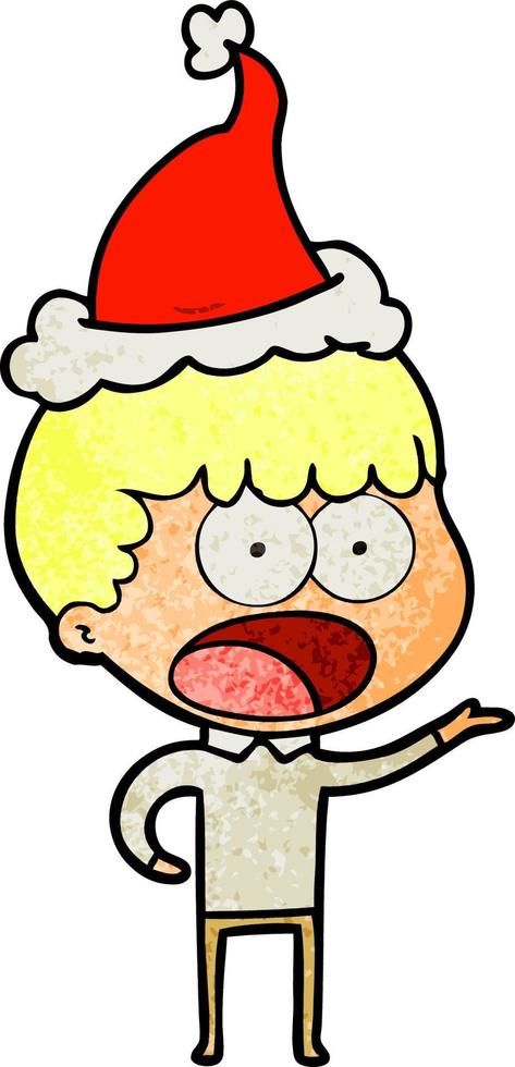 textured cartoon of a shocked man wearing santa hat vector