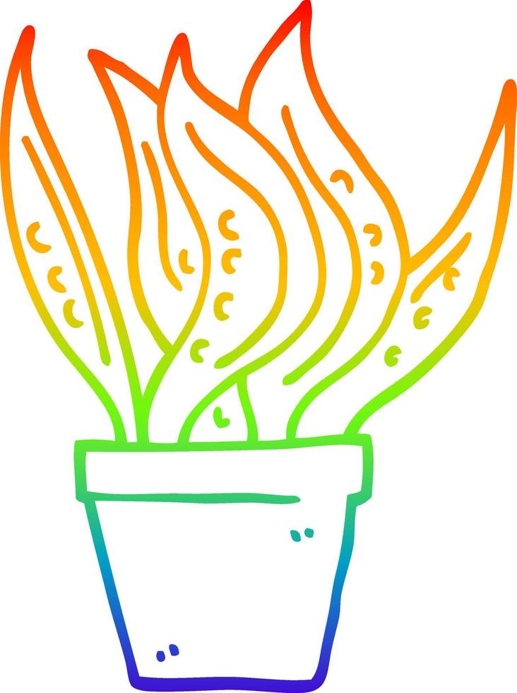 rainbow gradient line drawing cartoon house plant vector