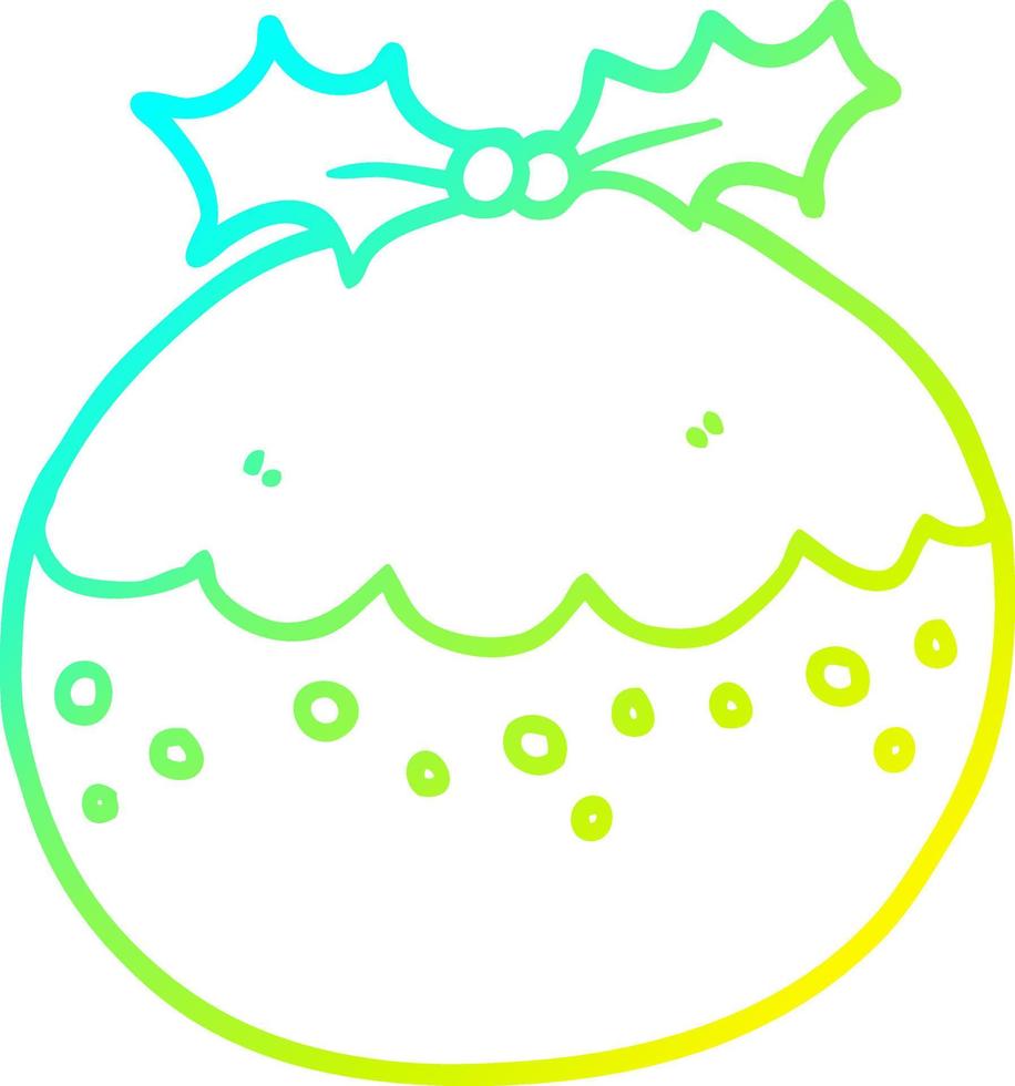 cold gradient line drawing cartoon christmas pudding vector