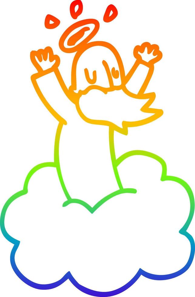 rainbow gradient line drawing cartoon god on cloud vector