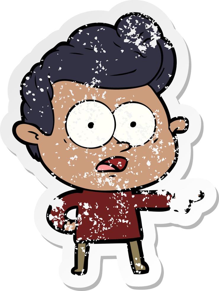 distressed sticker of a cartoon staring man vector