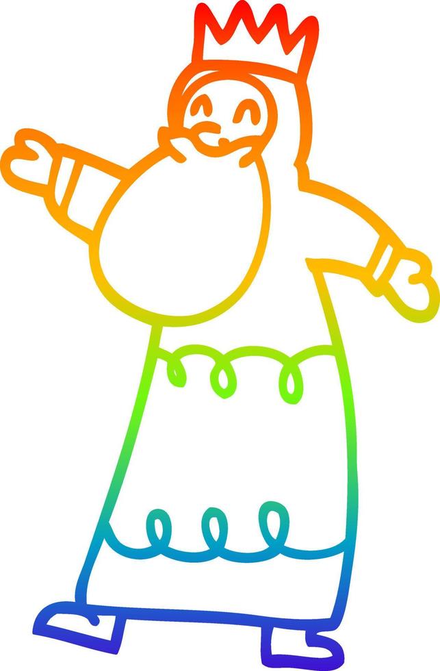 rainbow gradient line drawing cartoon wise king vector