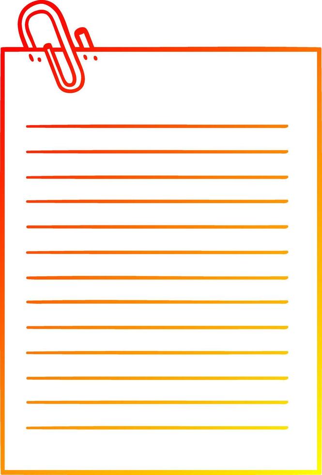 warm gradient line drawing cartoon lined paper with paperclip vector