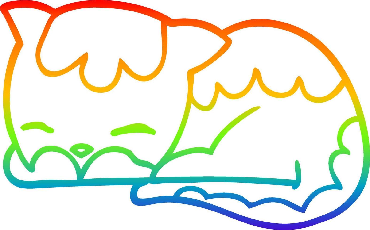 rainbow gradient line drawing cartoon cat sleeping vector