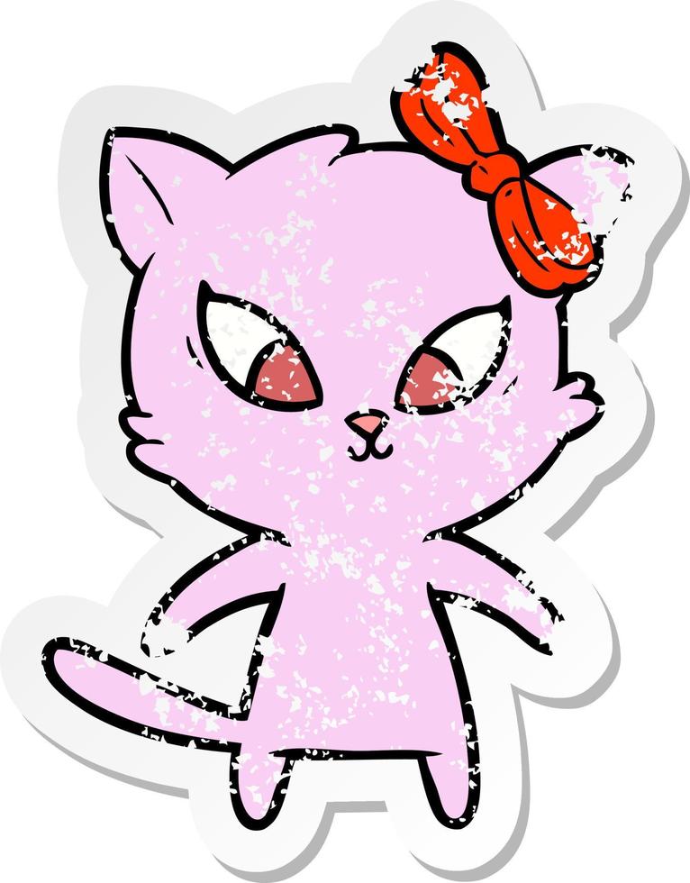 distressed sticker of a cartoon cat vector