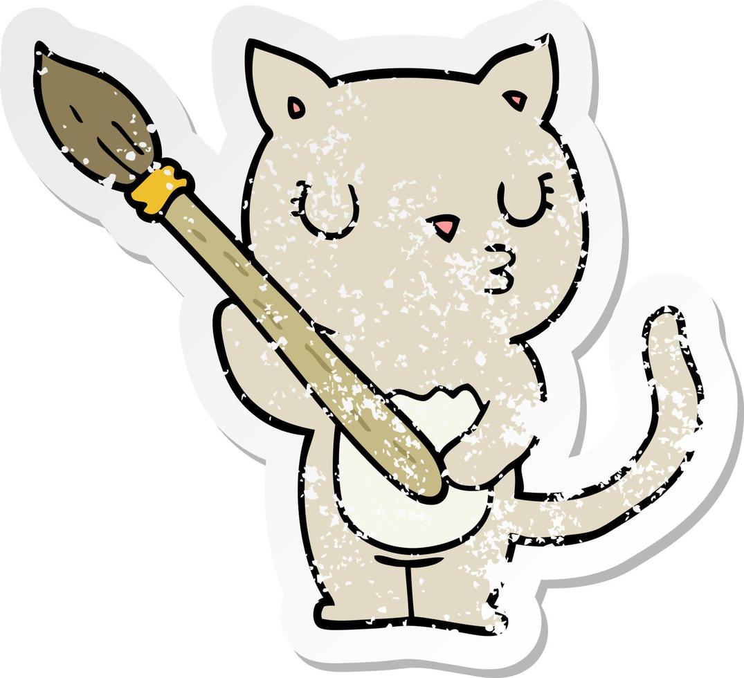 distressed sticker of a cute cartoon cat vector