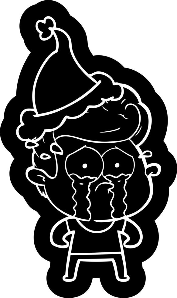 icono de dibujos animados de un hombre llorando con sombrero de santa vector