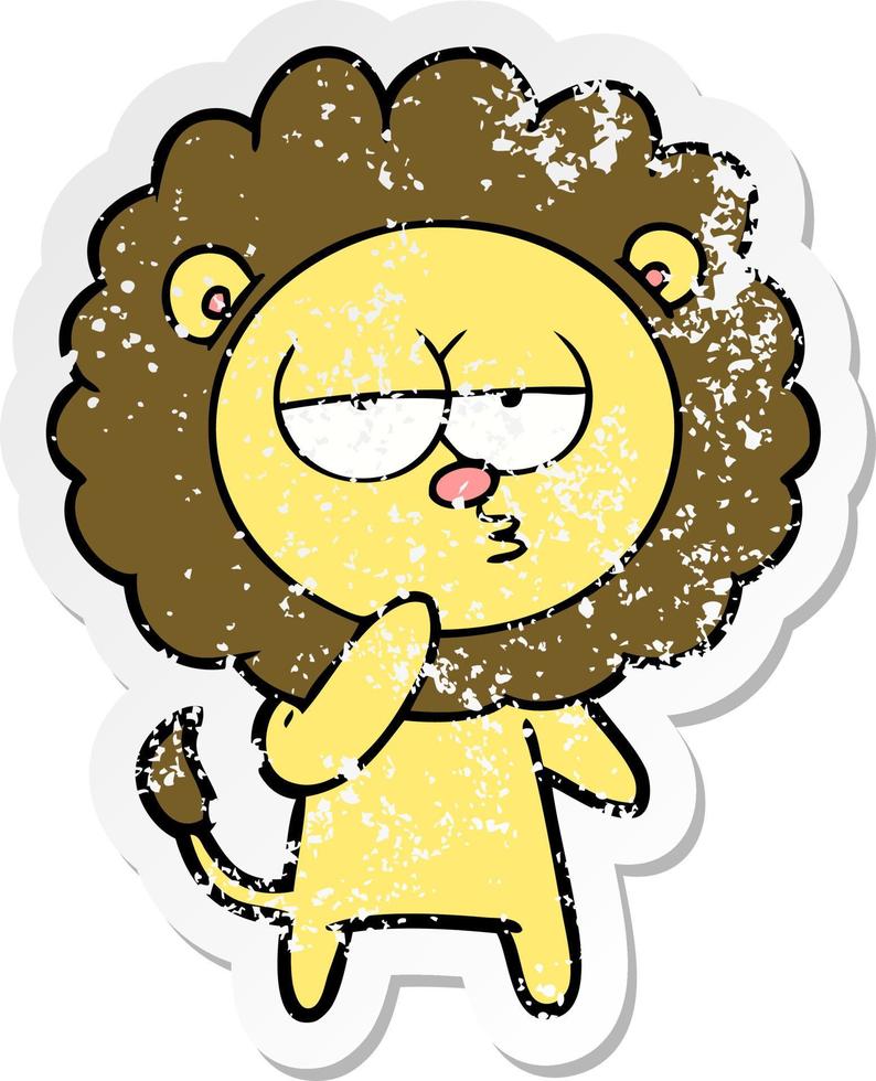 distressed sticker of a cartoon tired lion vector