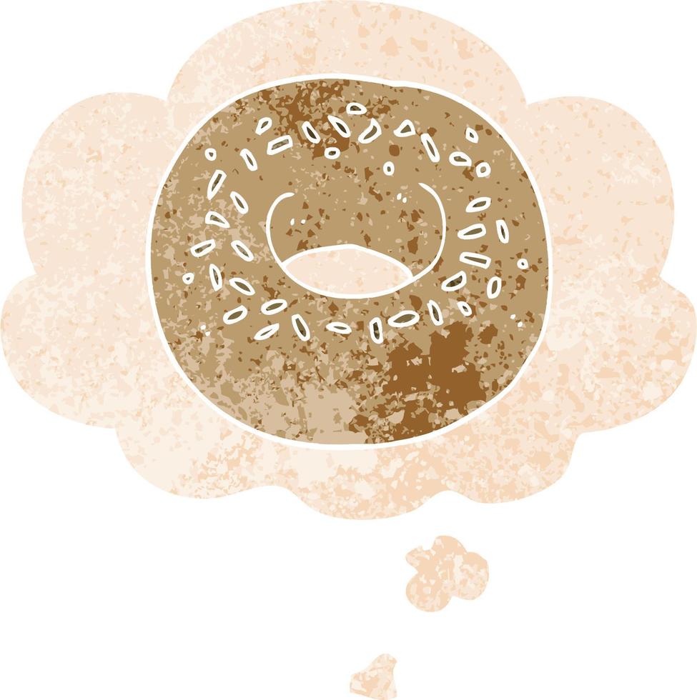 cartoon donut and thought bubble in retro textured style vector