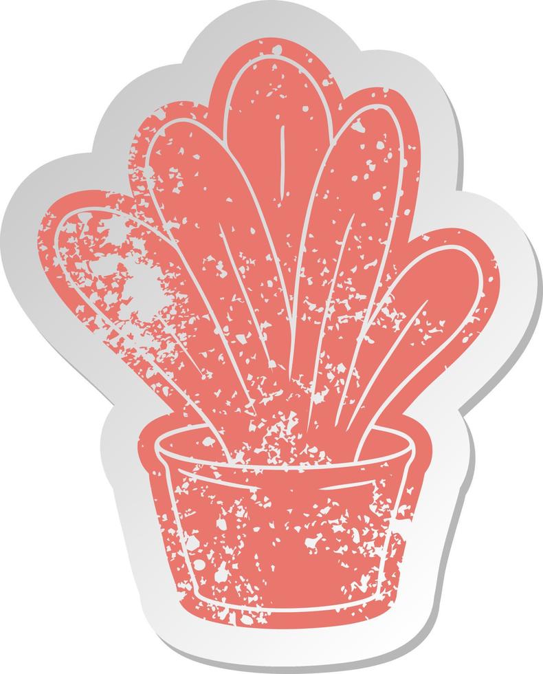 distressed old sticker of a green indoor plant vector