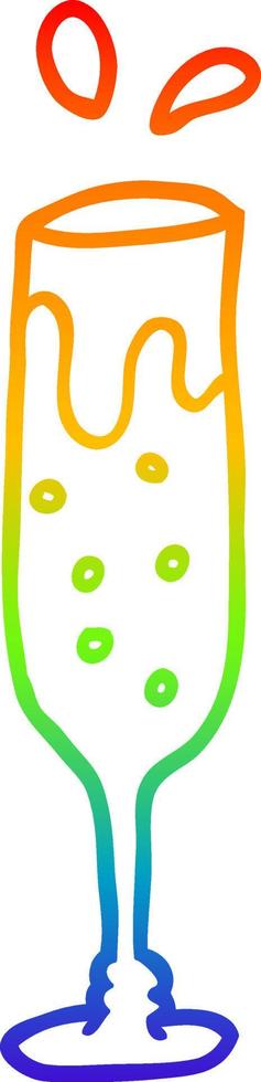 rainbow gradient line drawing cartoon glass of champagne vector