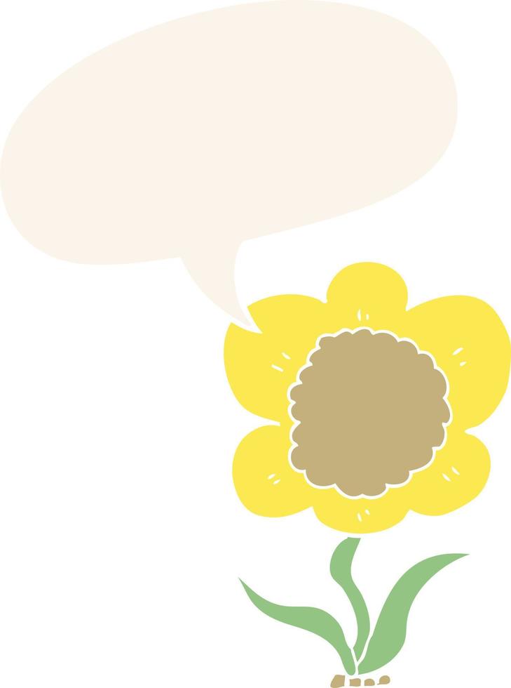 cartoon flower and speech bubble in retro style vector