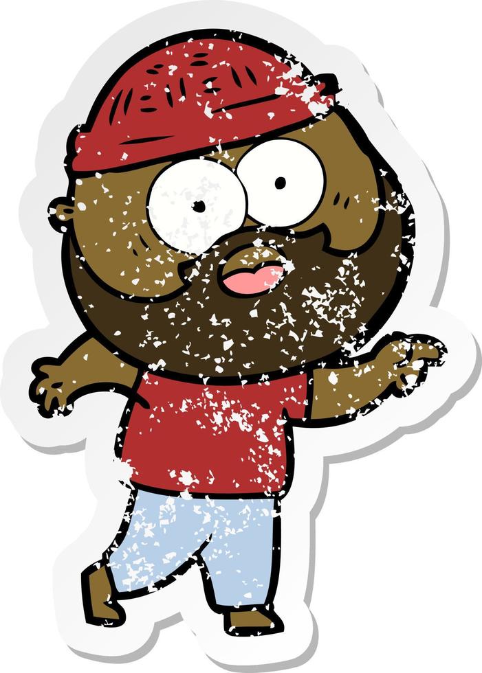 distressed sticker of a cartoon bearded man vector