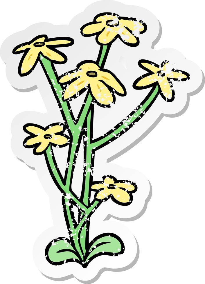 pegatina angustiada de una flor de dibujos animados vector