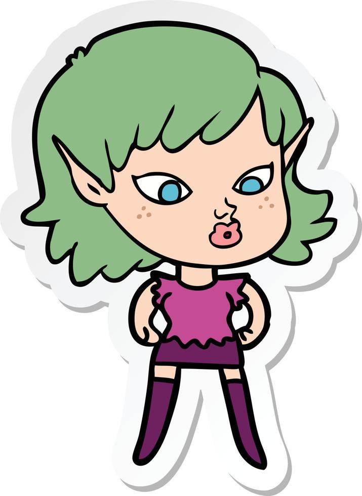 sticker of a pretty cartoon elf girl vector