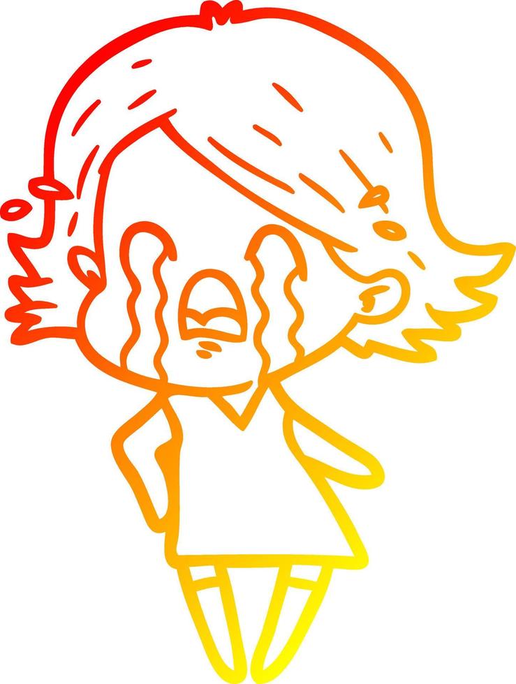 warm gradient line drawing cartoon woman crying vector