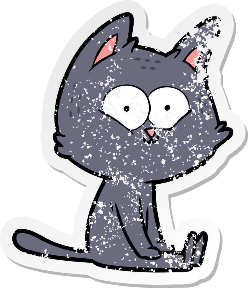 distressed sticker of a cartoon cat sitting vector