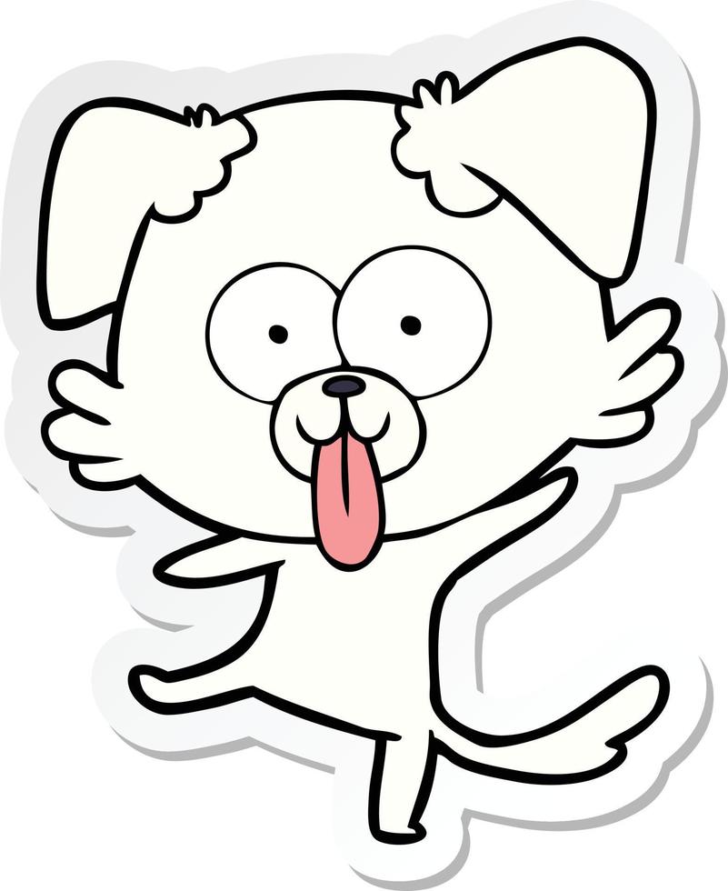 pegatina de un divertido perro bailando de dibujos animados vector