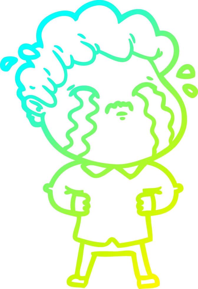 cold gradient line drawing cartoon man crying vector