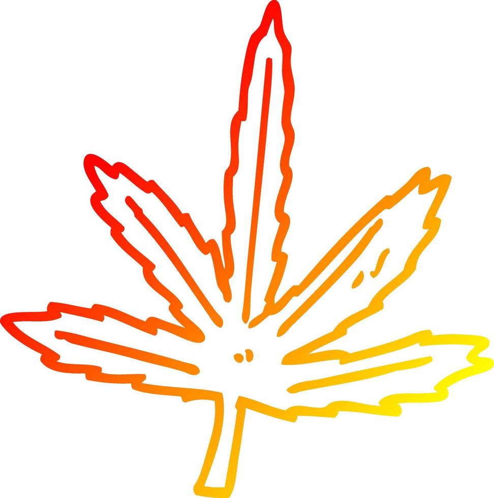 dibujo de línea de gradiente cálido hoja de marihuana de dibujos animados vector