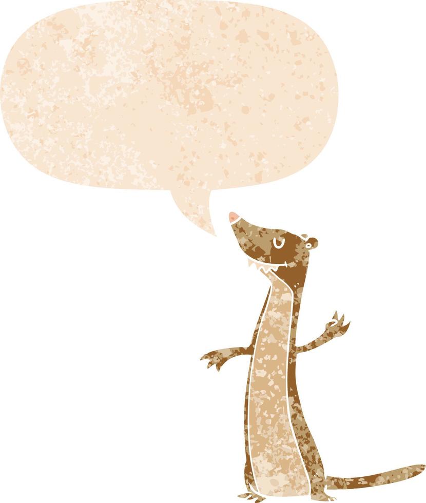 cartoon weasel and speech bubble in retro textured style vector