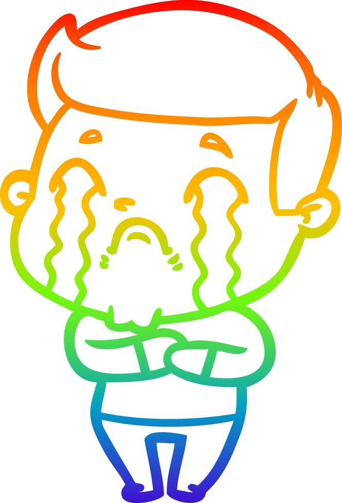 rainbow gradient line drawing cartoon man crying vector