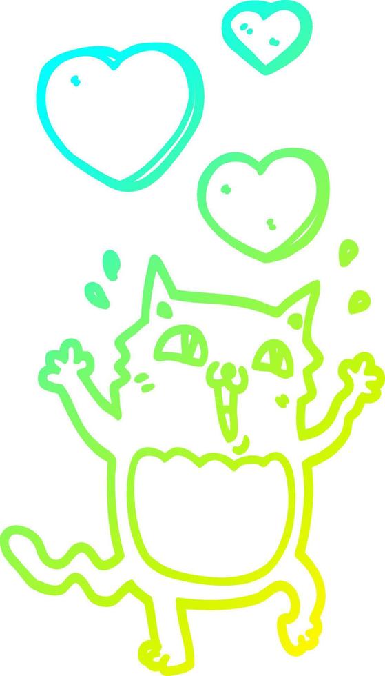 cold gradient line drawing cartoon cat crazy in love vector