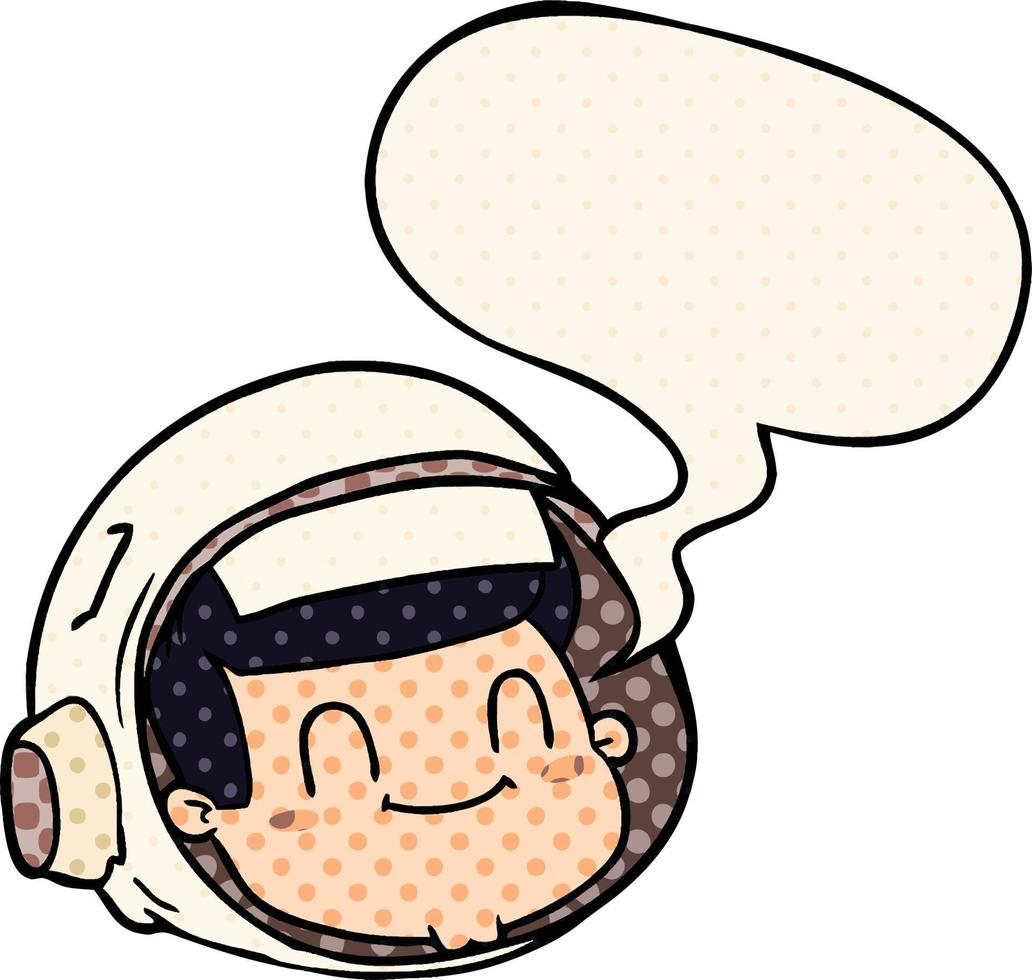 cartoon astronaut face and speech bubble in comic book style vector