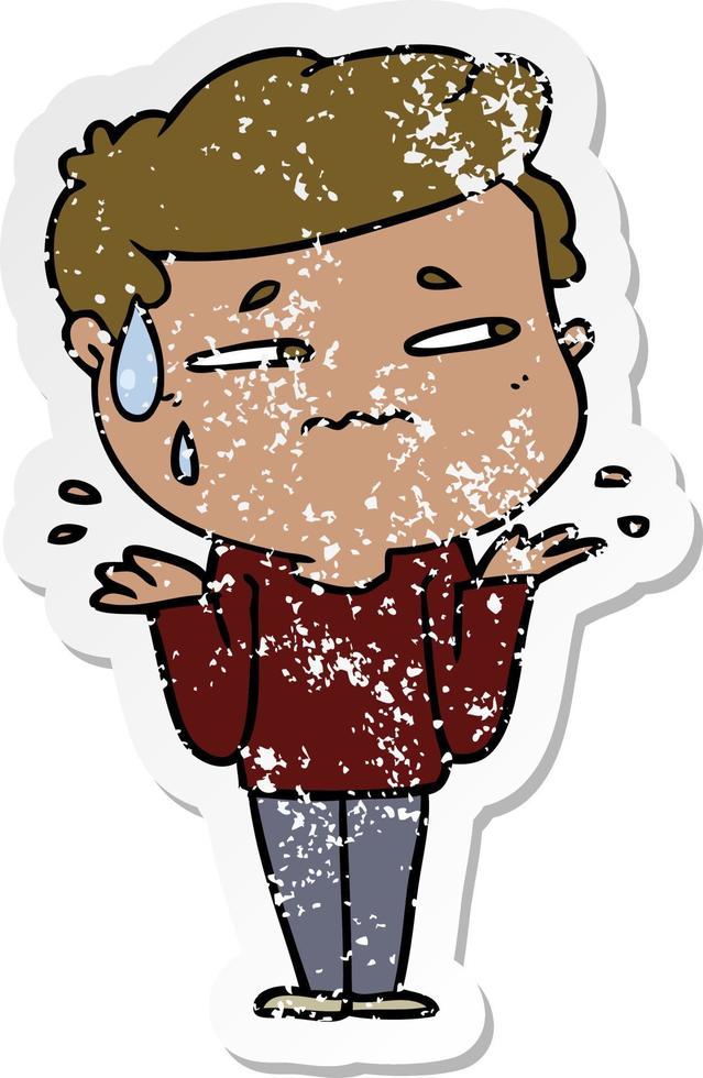 distressed sticker of a cartoon confused man vector