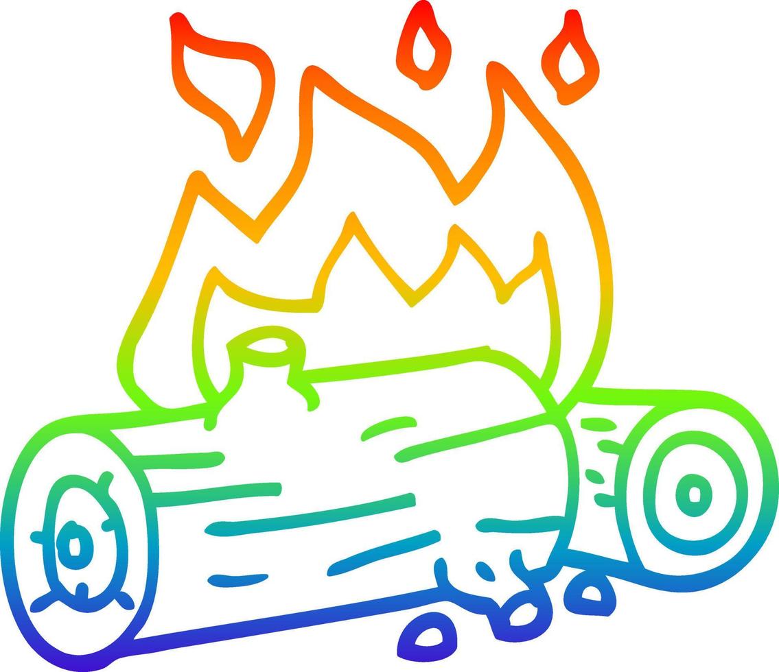 rainbow gradient line drawing cartoon burning logs vector