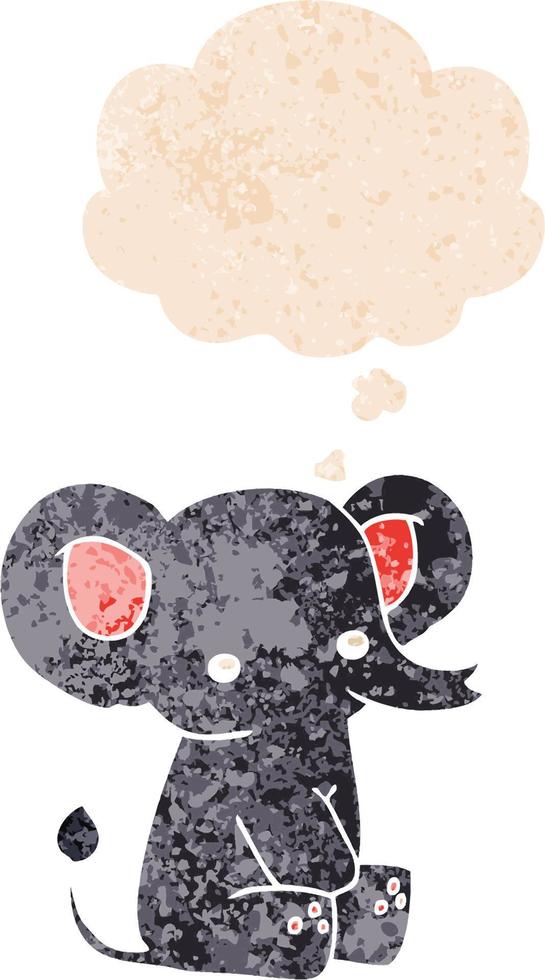 cartoon elephant and thought bubble in retro textured style vector