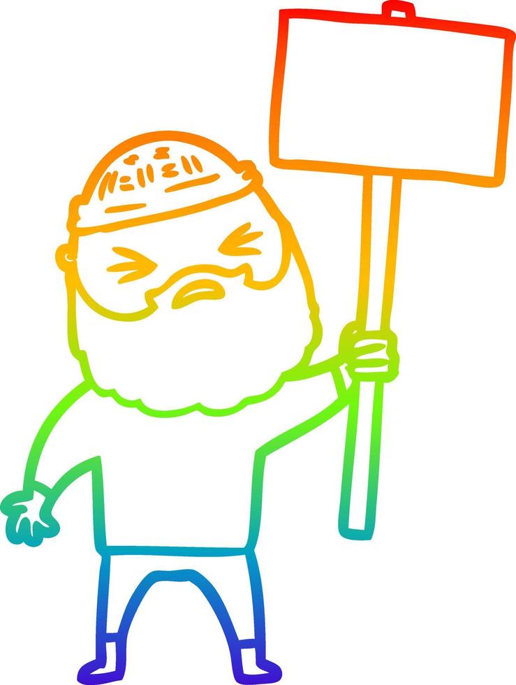 rainbow gradient line drawing cartoon man with beard vector
