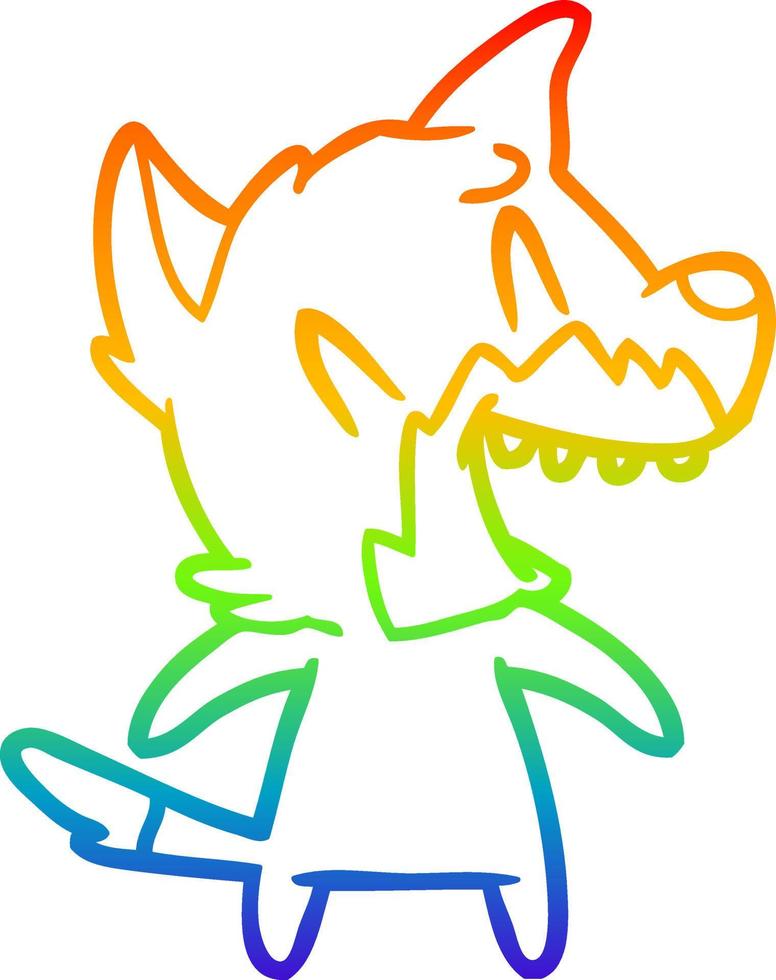 rainbow gradient line drawing laughing fox cartoon vector