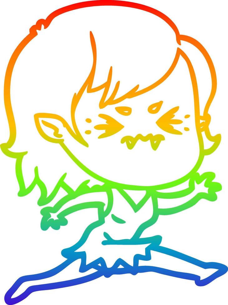 rainbow gradient line drawing annoyed cartoon vampire girl vector