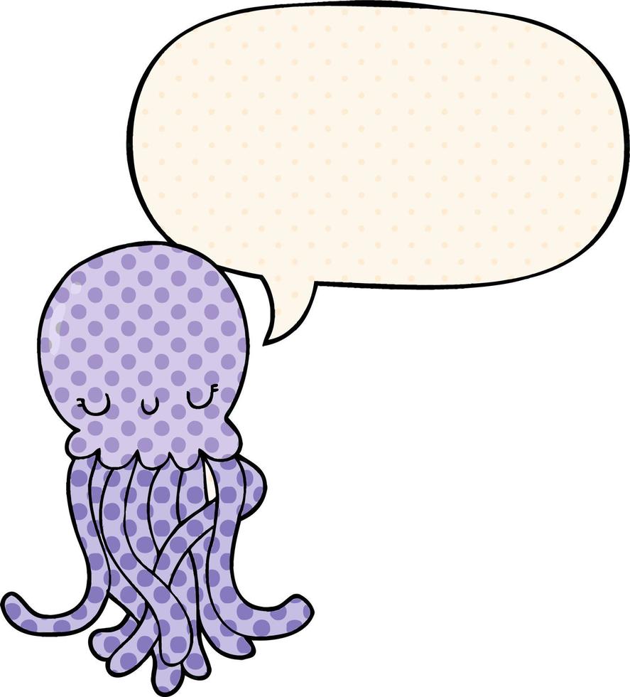 cute cartoon jellyfish and speech bubble in comic book style vector