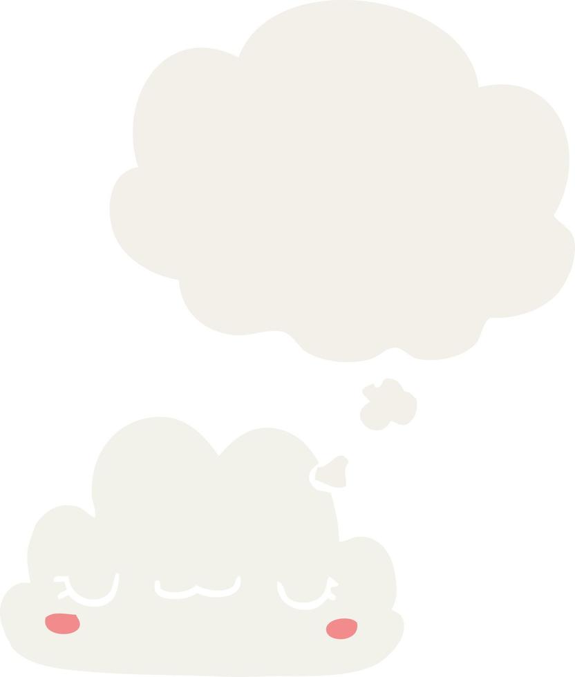 linda nube de dibujos animados y burbuja de pensamiento en estilo retro vector