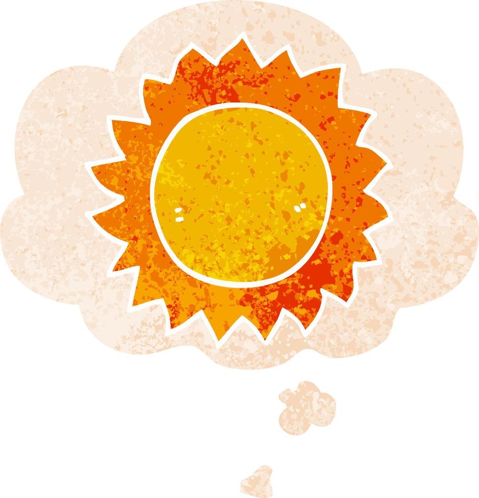 cartoon sun and thought bubble in retro textured style vector