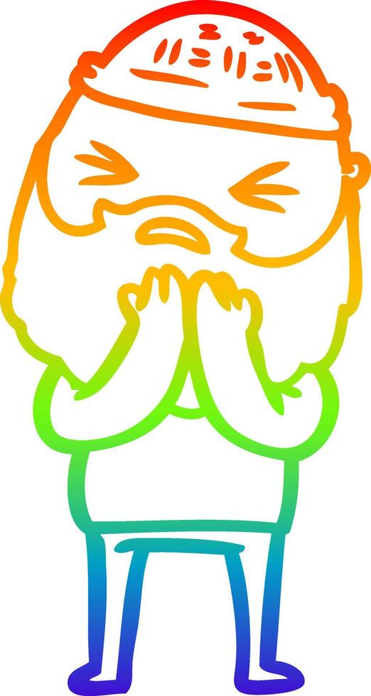 rainbow gradient line drawing cartoon man with beard vector