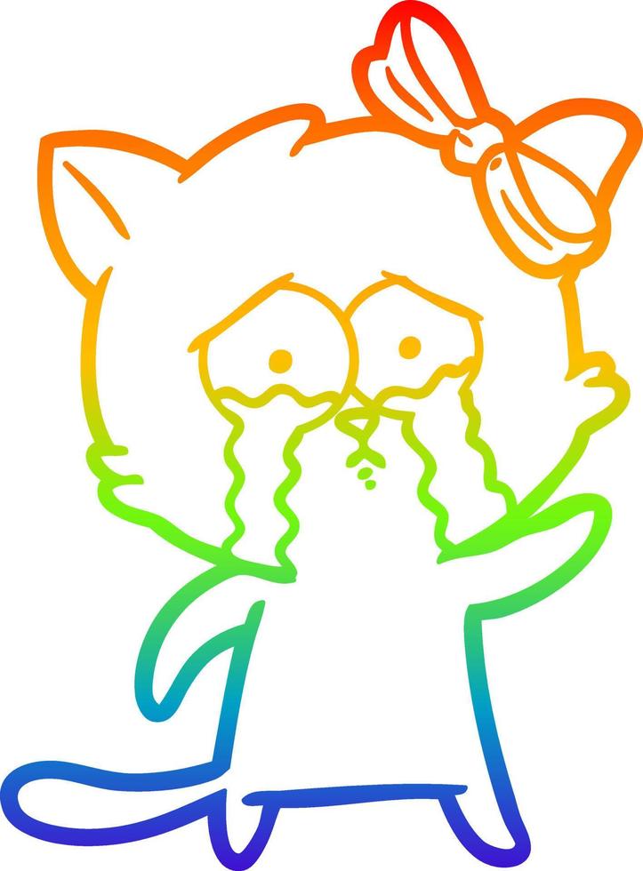 rainbow gradient line drawing cartoon cat vector